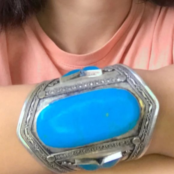 Single Afghan Stone Big Cuff Bracelet, Tribal  Cuff, Boho Cuff, Handmade - Picture 4 of 5